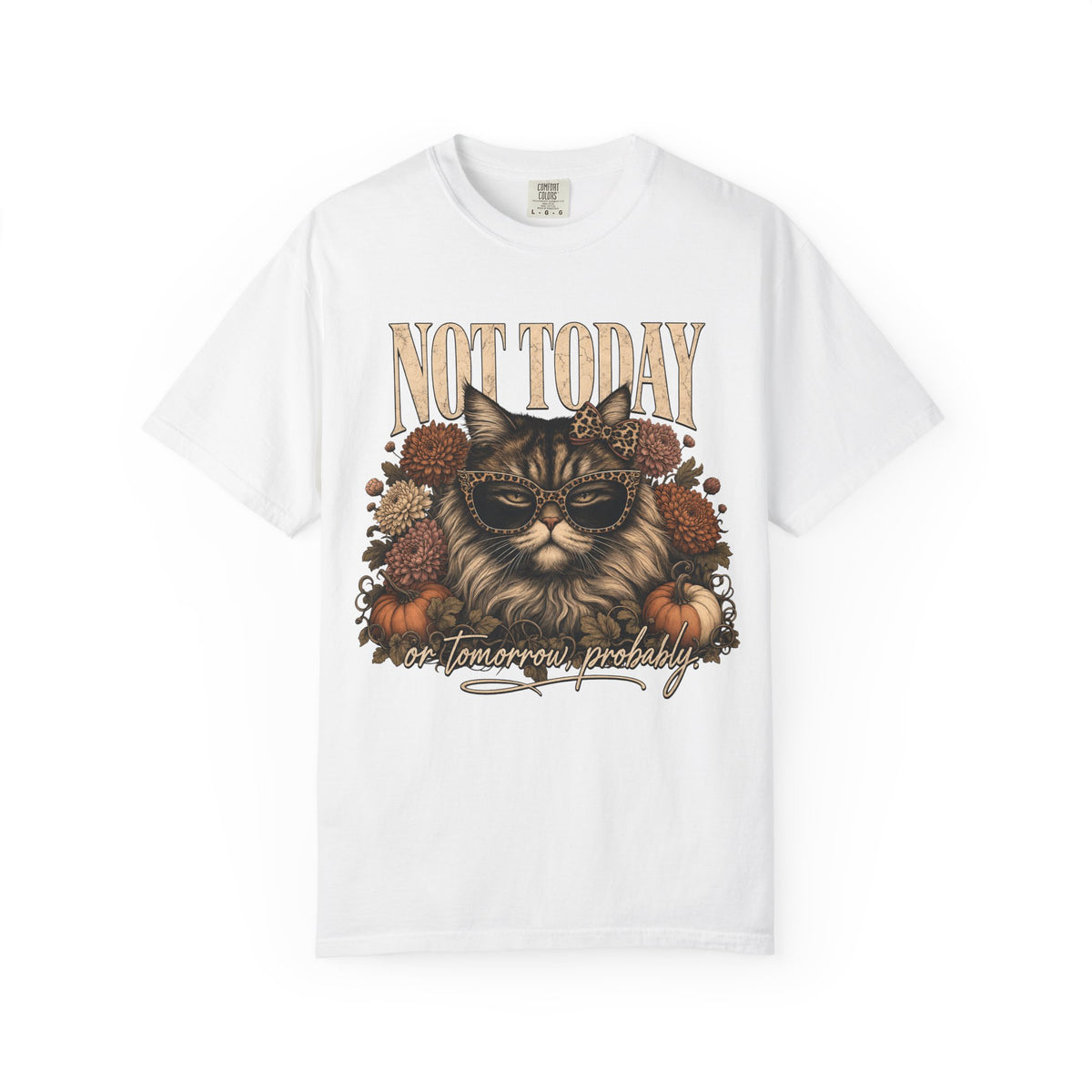 Not Today Or Tomorrow Probably Funny Cat Fall Shirt | Leopard Sunglasses Cat Floral Autumn Tee | Sassy Cat Mom Fall Shirt