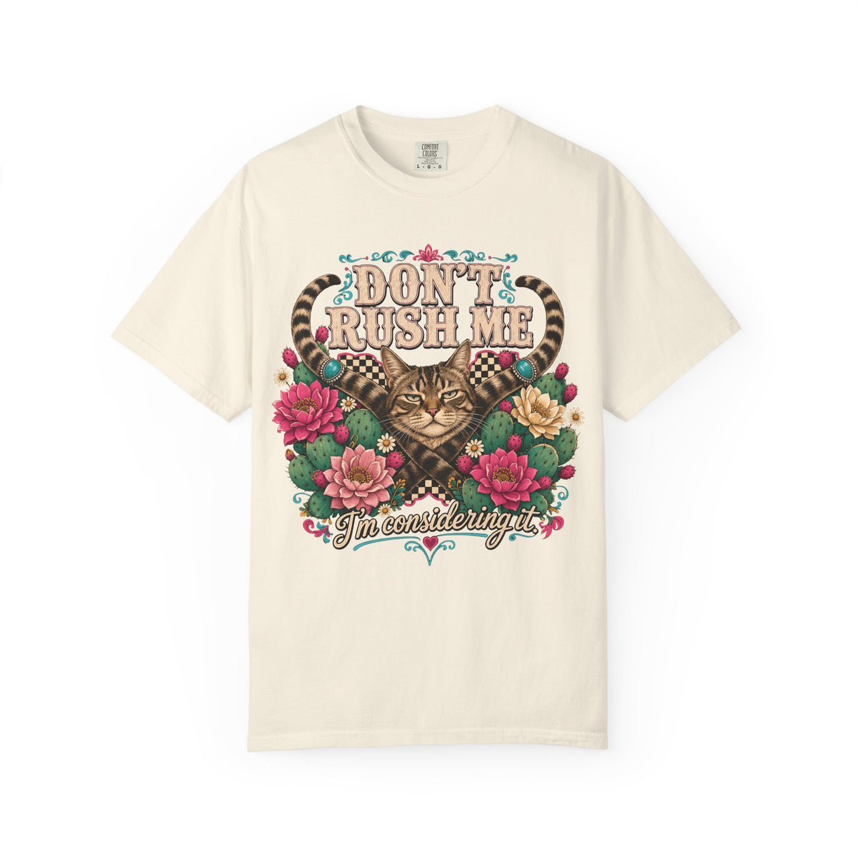 Don't Rush Me I'm Considering It Shirt, Funny Grumpy Tabby Cat Tee, Western Floral Cat Mom Gift, Sassy Cat Lover T-Shirt, Comfort Colors