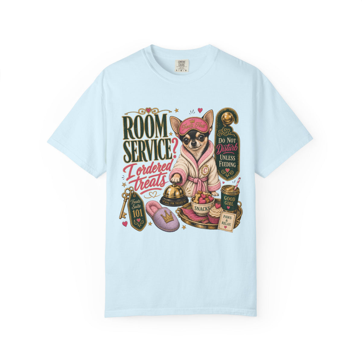 Room Service Treats T‑Shirt — Cute French Bulldog in Robe Graphic Tee