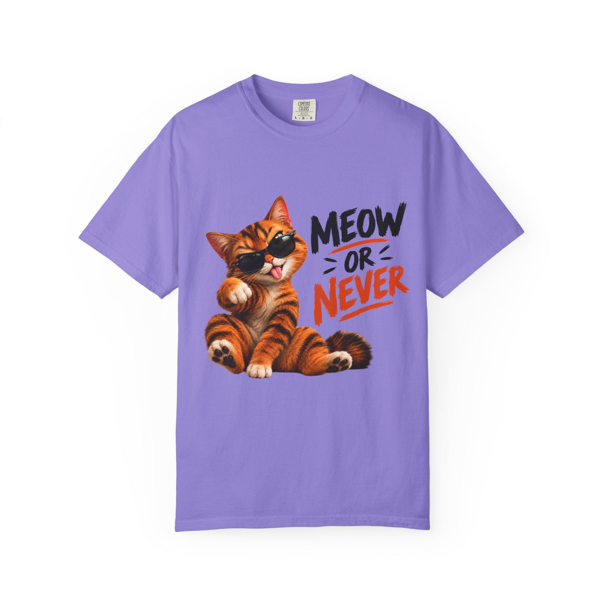 Meow or Never Cat T-Shirt — Cute Tabby Graphic Tee for Cat Lovers