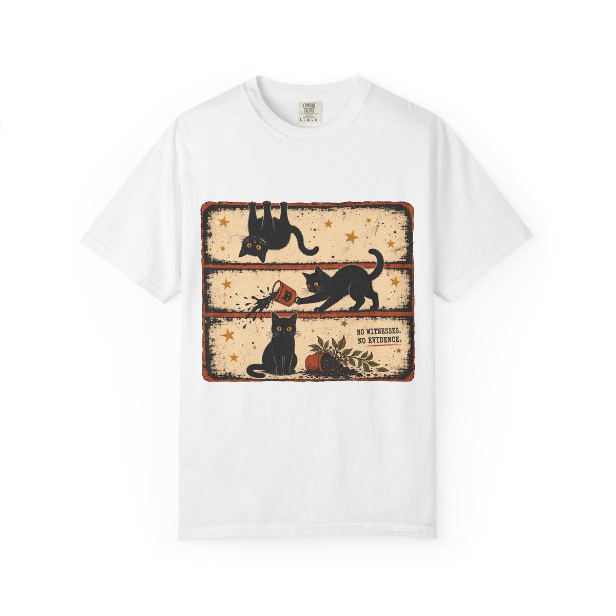 No Witnesses No Evidence Funny Black Cat Graphic T-Shirt