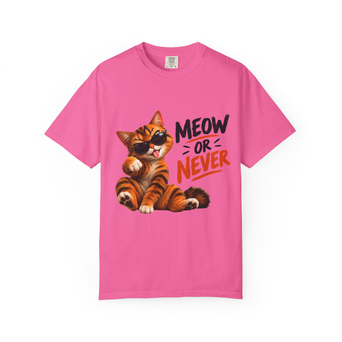 Meow or Never Cat T-Shirt — Cute Tabby Graphic Tee for Cat Lovers