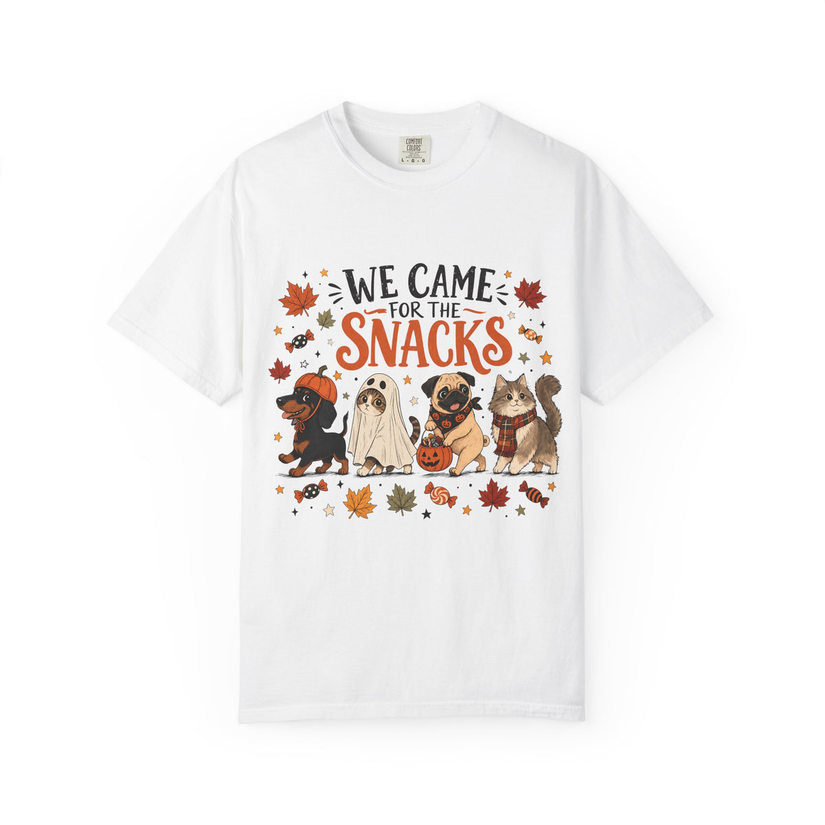 We Came For The Snacks Funny Halloween Cat & Dog Shirt | Cute Trick Or Treat Pets Costume Tee | Cat Mom Dog Mom Halloween Shirt