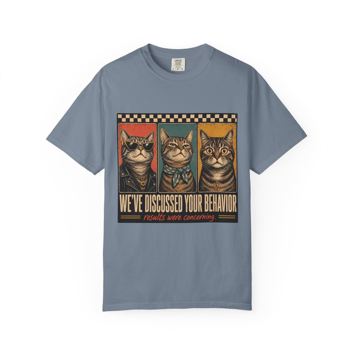 We've Discussed Your Behavior Results Were Concerning Shirt, Funny Cat Tee, Sarcastic Cat Mom Gift, Retro Cat Lover T-Shirt, Comfort Colors