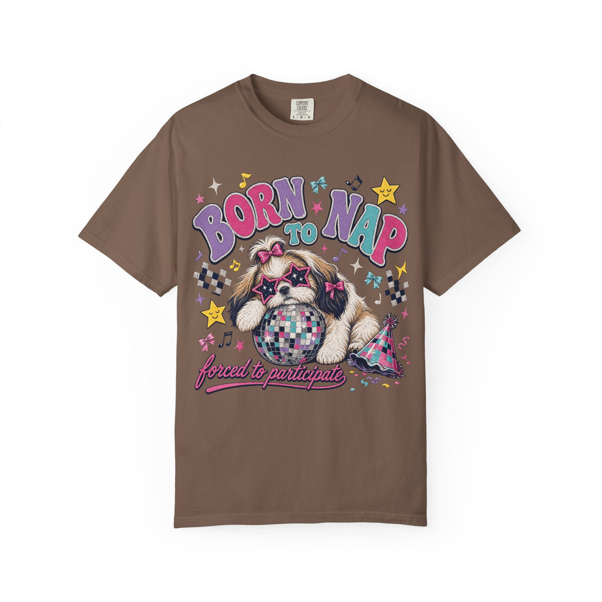 Born to Nap Forced to Participate T-Shirt | Funny Shih Tzu Party Shirt | Retro 90s Dog Lover Gift | Comfort Colors Unisex Tee
