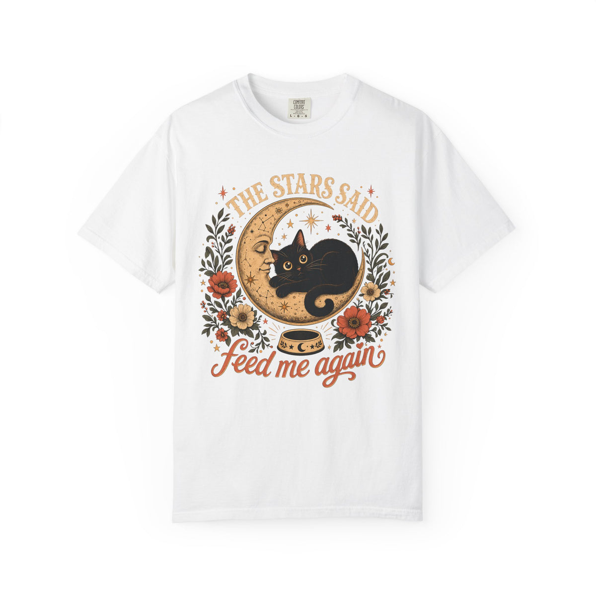 The Stars Said Feed Me Again Shirt, Funny Black Cat Moon Tee, Celestial Cat Mom Gift, Witchy Cat Lover T-Shirt, Comfort Colors