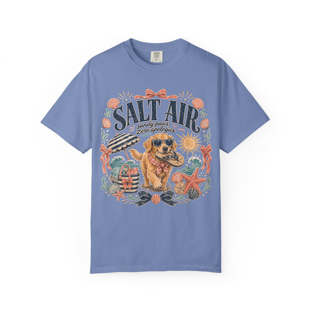 Salt Air Sandy Paws Zero Apologies T-Shirt | Funny Golden Retriever Beach Shirt | Summer Dog Lover Gift | Comfort Colors Unisex Tee