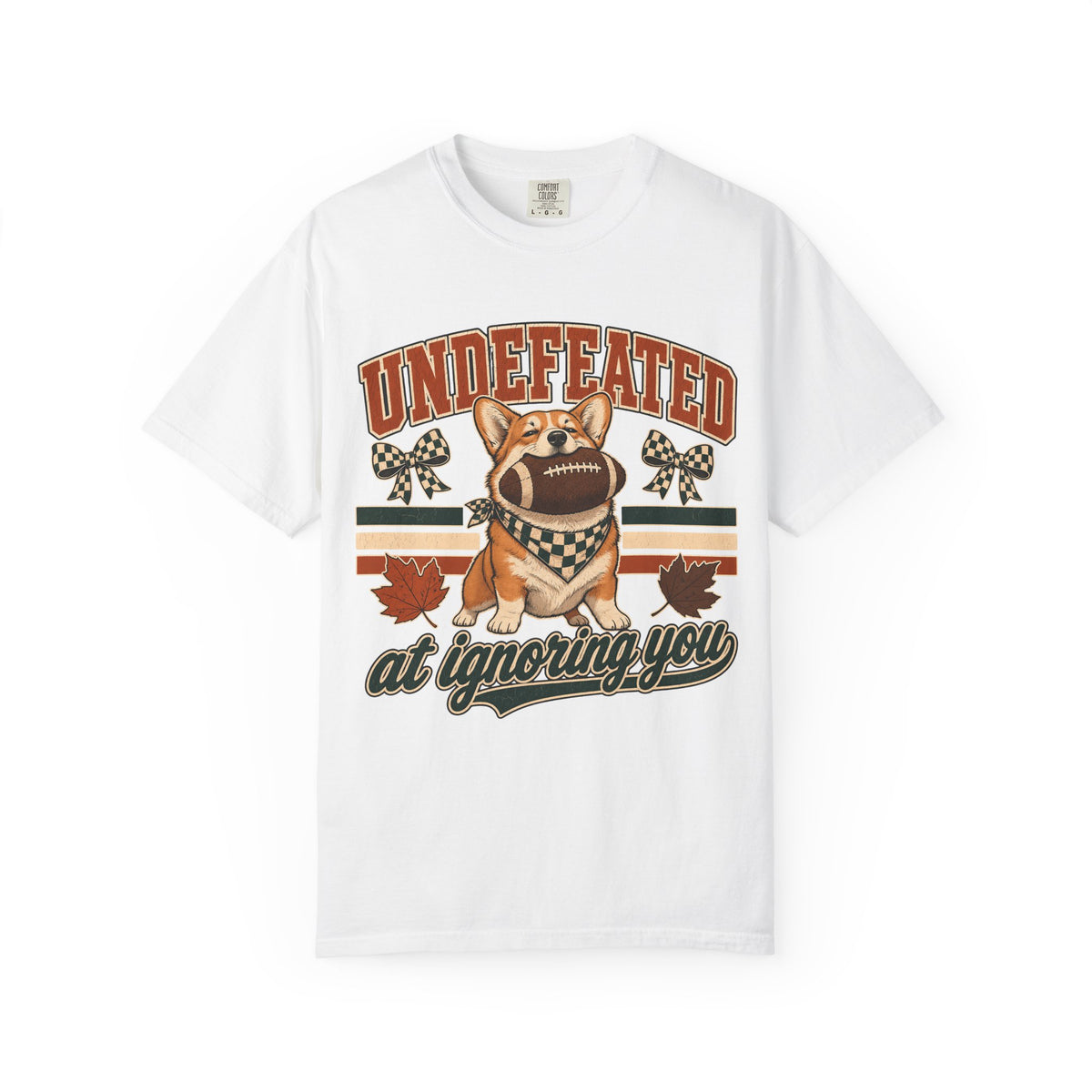 Undefeated At Ignoring You Funny Corgi Football Shirt | Vintage Varsity Fall Football Dog Tee | Funny Dog Mom Fall Shirt