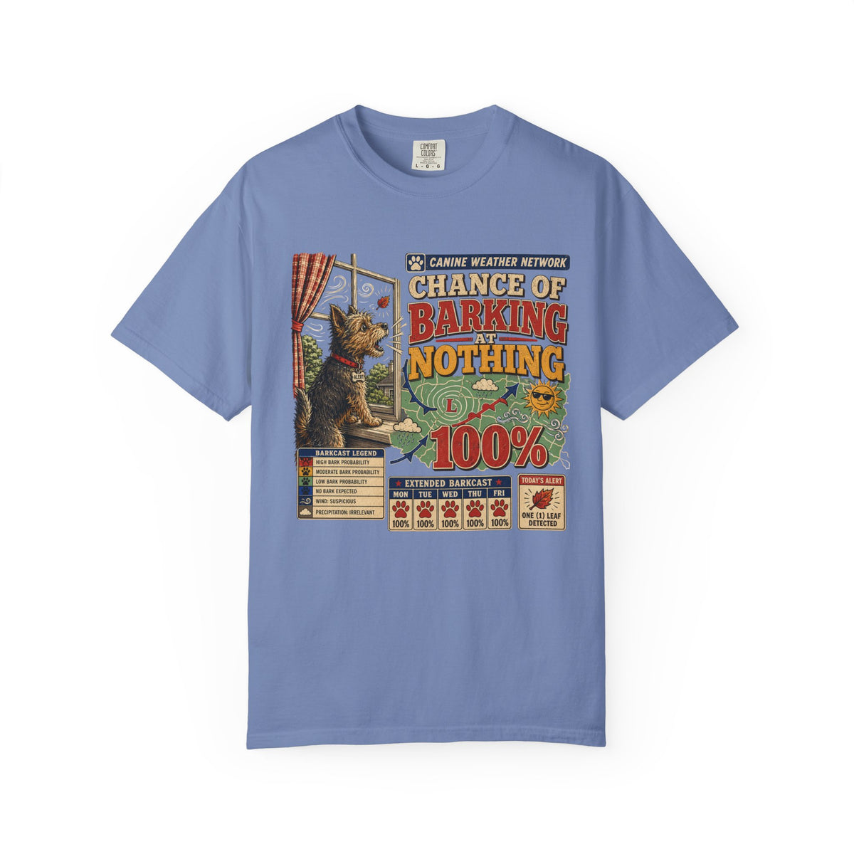 Chance of Barking Nothing Dog T-Shirt — Funny Weather Reporter Pet Tee