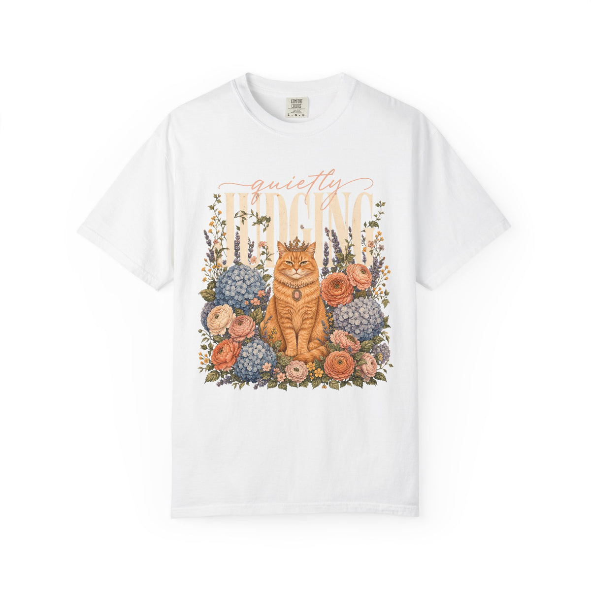 Quietly Judging Cat Shirt, Funny Orange Cat Tee, Floral Cat Mom Gift, Cottagecore Cat Lover T-Shirt, Comfort Colors