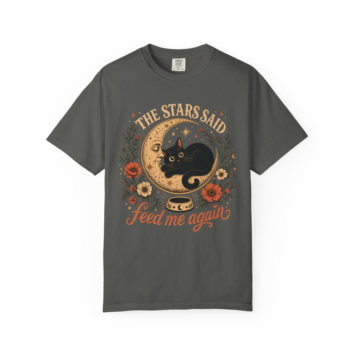 The Stars Said Feed Me Again Shirt, Funny Black Cat Moon Tee, Celestial Cat Mom Gift, Witchy Cat Lover T-Shirt, Comfort Colors