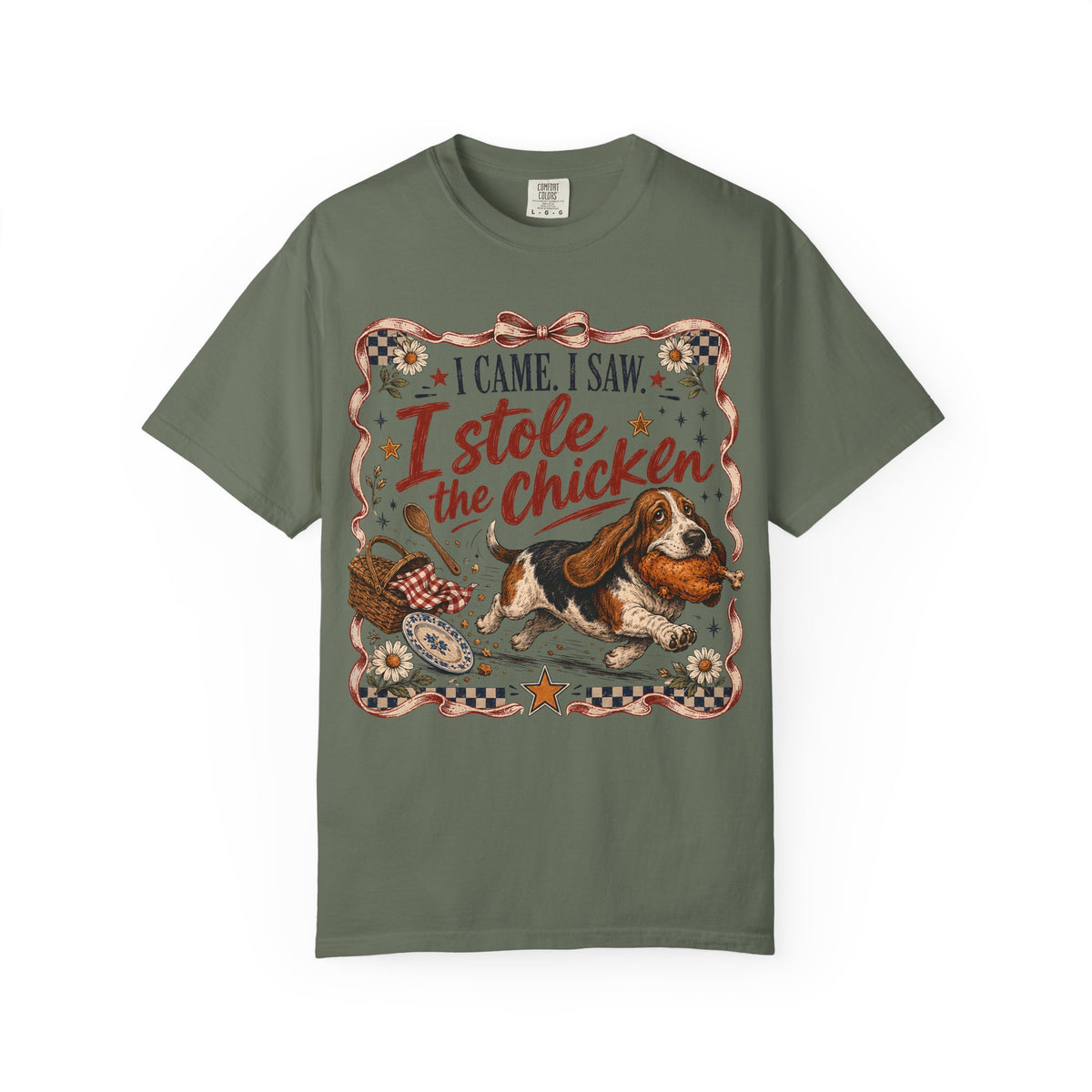 I Came I Saw I Stole the Chicken T-Shirt | Funny Basset Hound Shirt | Dog Lover Picnic Gift | Comfort Colors Unisex Tee