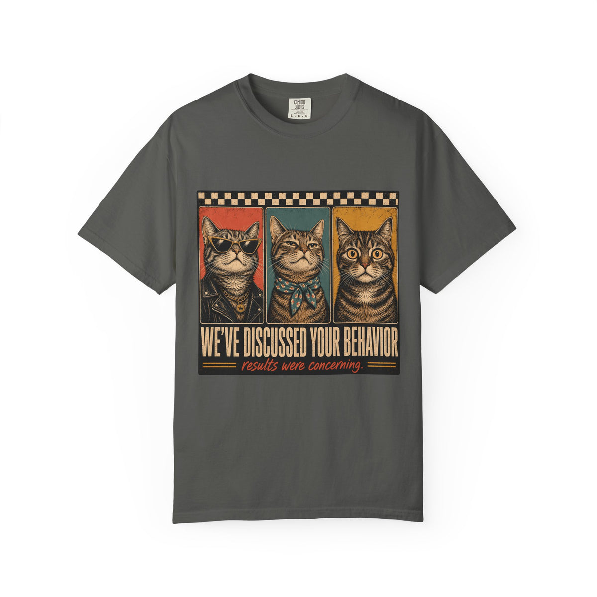 We've Discussed Your Behavior Results Were Concerning Shirt, Funny Cat Tee, Sarcastic Cat Mom Gift, Retro Cat Lover T-Shirt, Comfort Colors