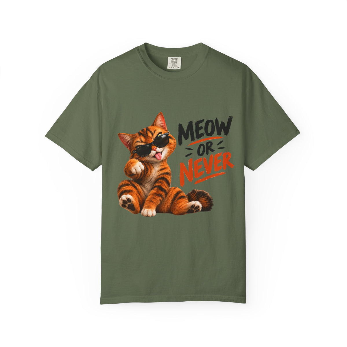 Meow or Never Cat T-Shirt — Cute Tabby Graphic Tee for Cat Lovers