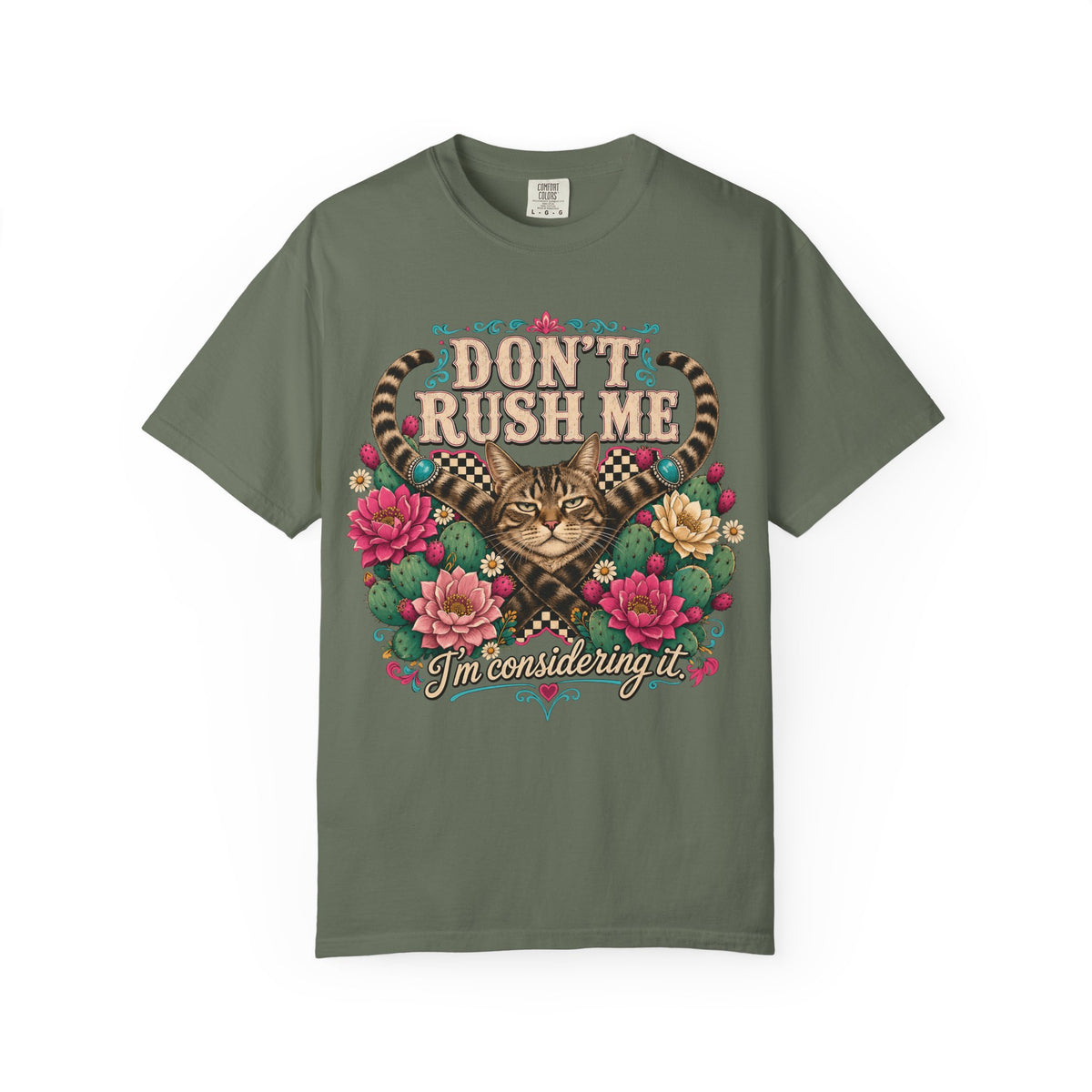 Don't Rush Me I'm Considering It Shirt, Funny Grumpy Tabby Cat Tee, Western Floral Cat Mom Gift, Sassy Cat Lover T-Shirt, Comfort Colors