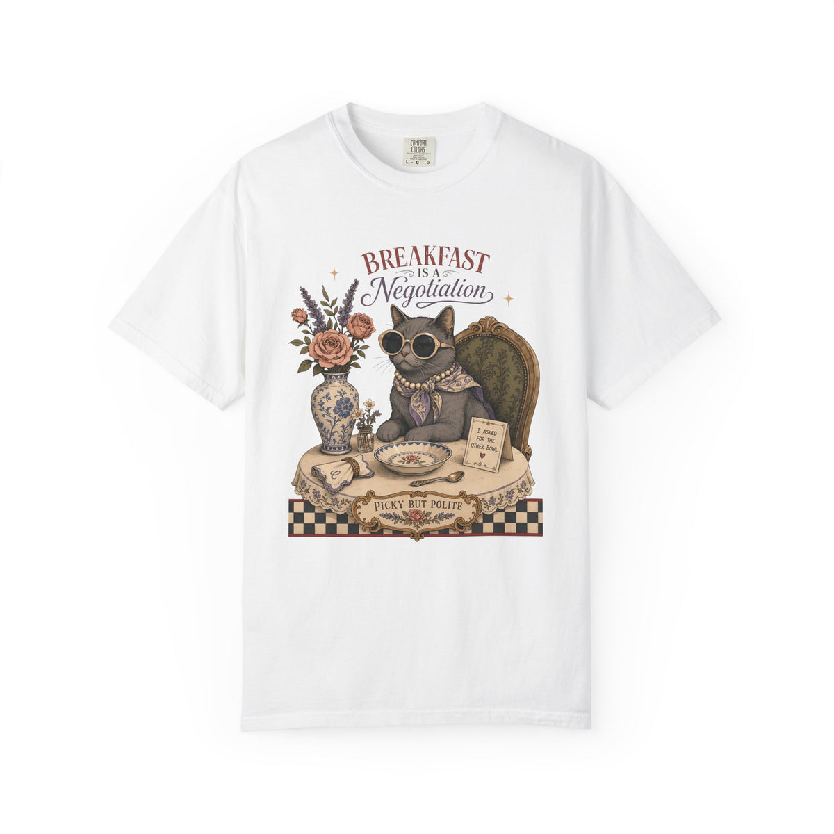 Breakfast Is A Negotiation Shirt, Funny Picky Cat Tee, Sassy Cat Mom Gift, Vintage Cat Lover T-Shirt, Comfort Colors