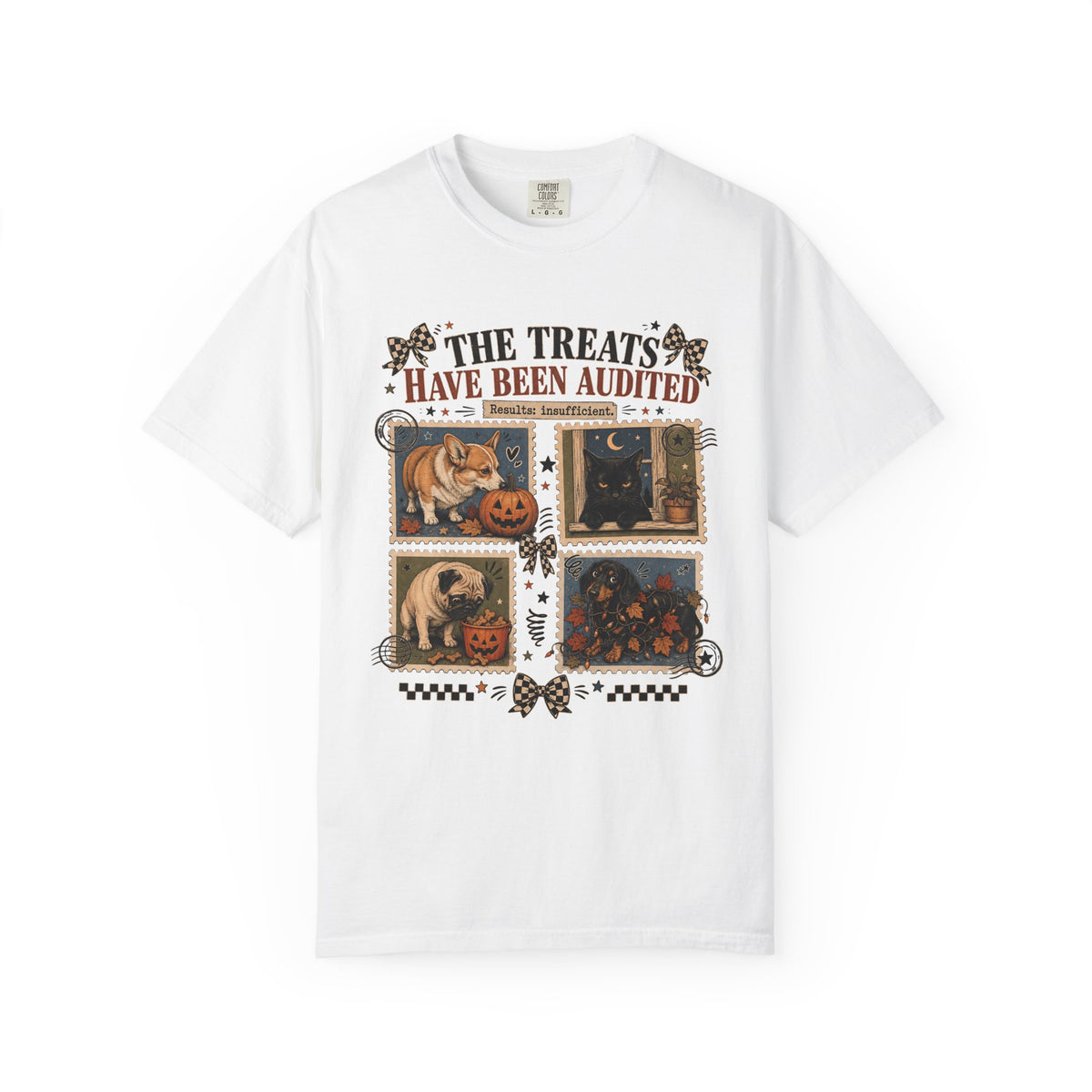 The Treats Have Been Audited Results Insufficient Shirt | Funny Halloween Dog & Cat Comfort Colors Tee | Postage Stamp Pet Halloween Shirt | Retro Halloween T-Shirt