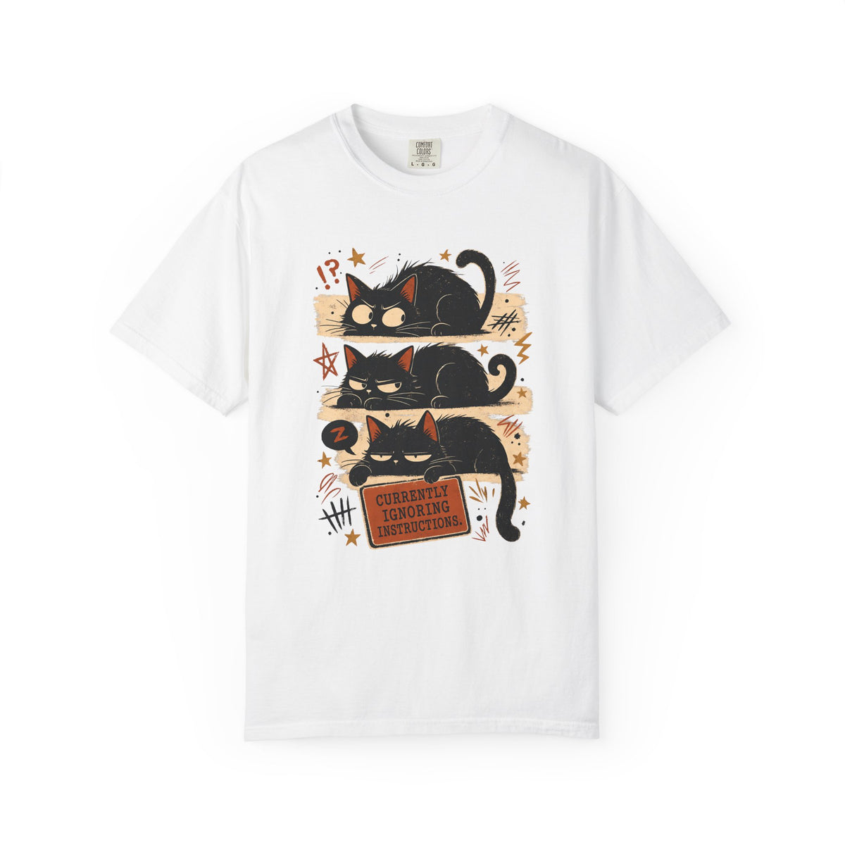 Currently Ignoring Instructions Shirt, Funny Black Cat Tee, Grumpy Cat Mom Gift, Sarcastic Cat Lover T-Shirt, Comfort Colors
