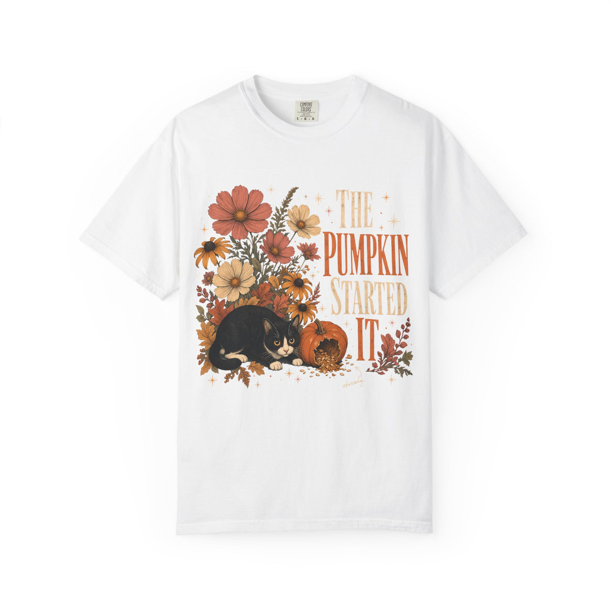 The Pumpkin Started It Obviously Shirt | Funny Tuxedo Cat Fall Comfort Colors Tee | Floral Pumpkin Cat Shirt | Cute Autumn T-Shirt