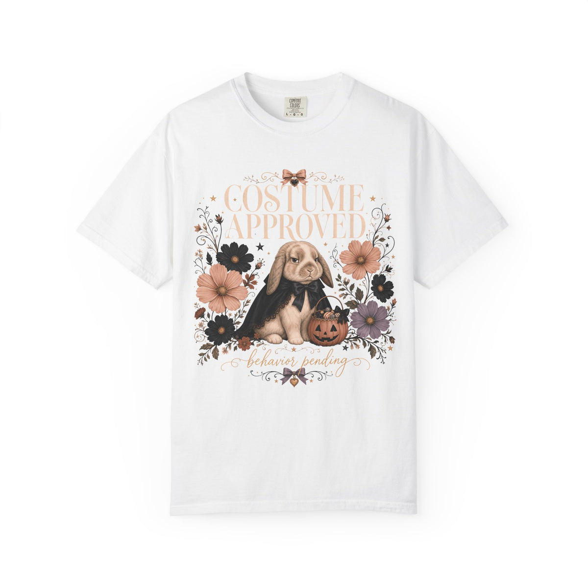 Costume Approved Behavior Pending Shirt – Coquette Bunny Halloween Tee, Vintage Floral Comfort Colors