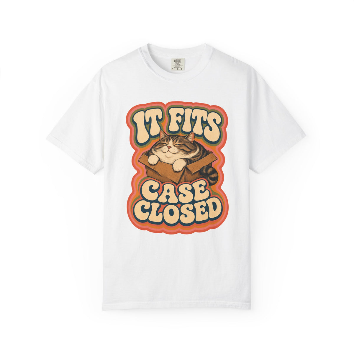 If It Fits Case Closed Shirt, Funny Cat In A Box Tee, Chubby Tabby Cat Mom Gift, Retro 70s Cat Lover T-Shirt, Comfort Colors