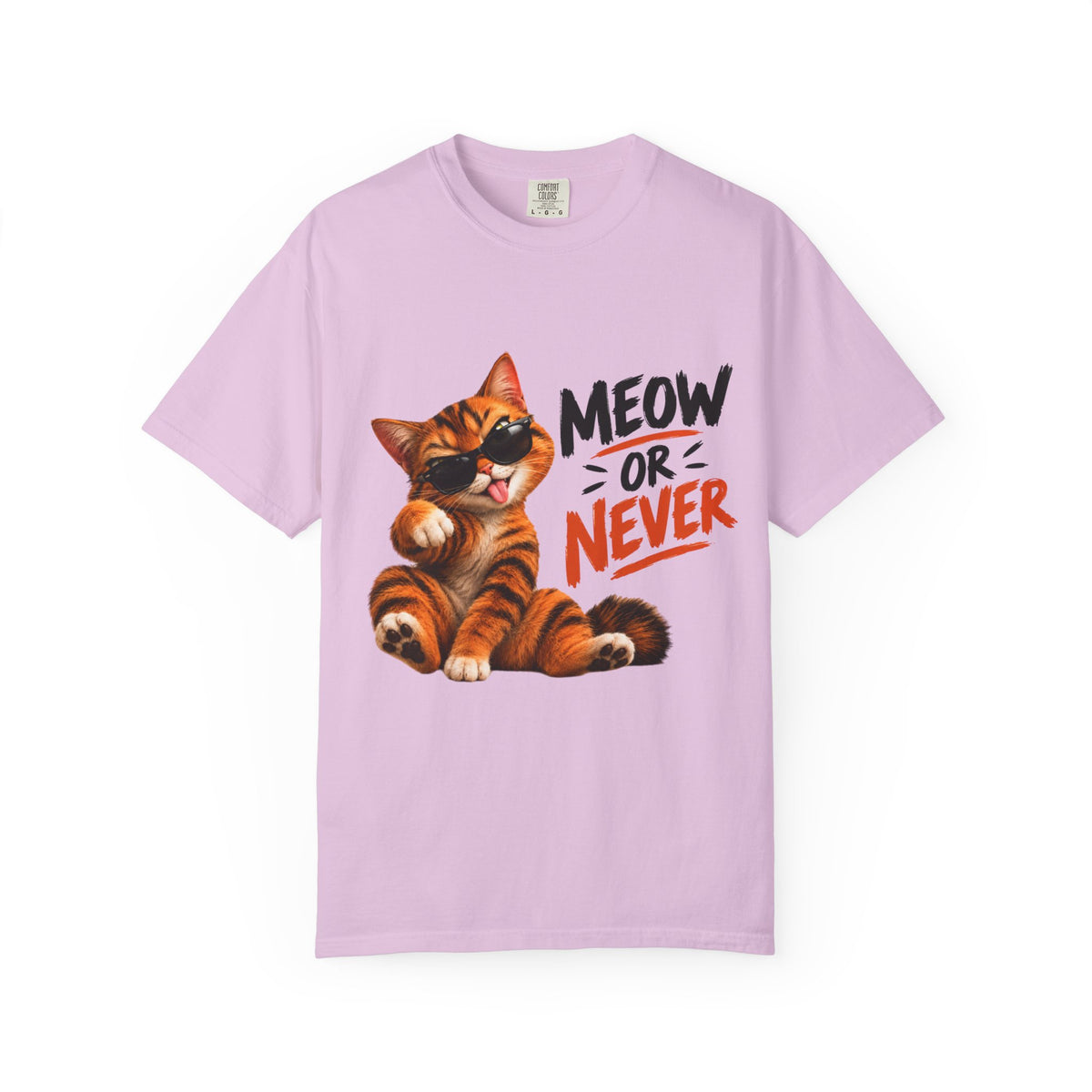 Meow or Never Cat T-Shirt — Cute Tabby Graphic Tee for Cat Lovers