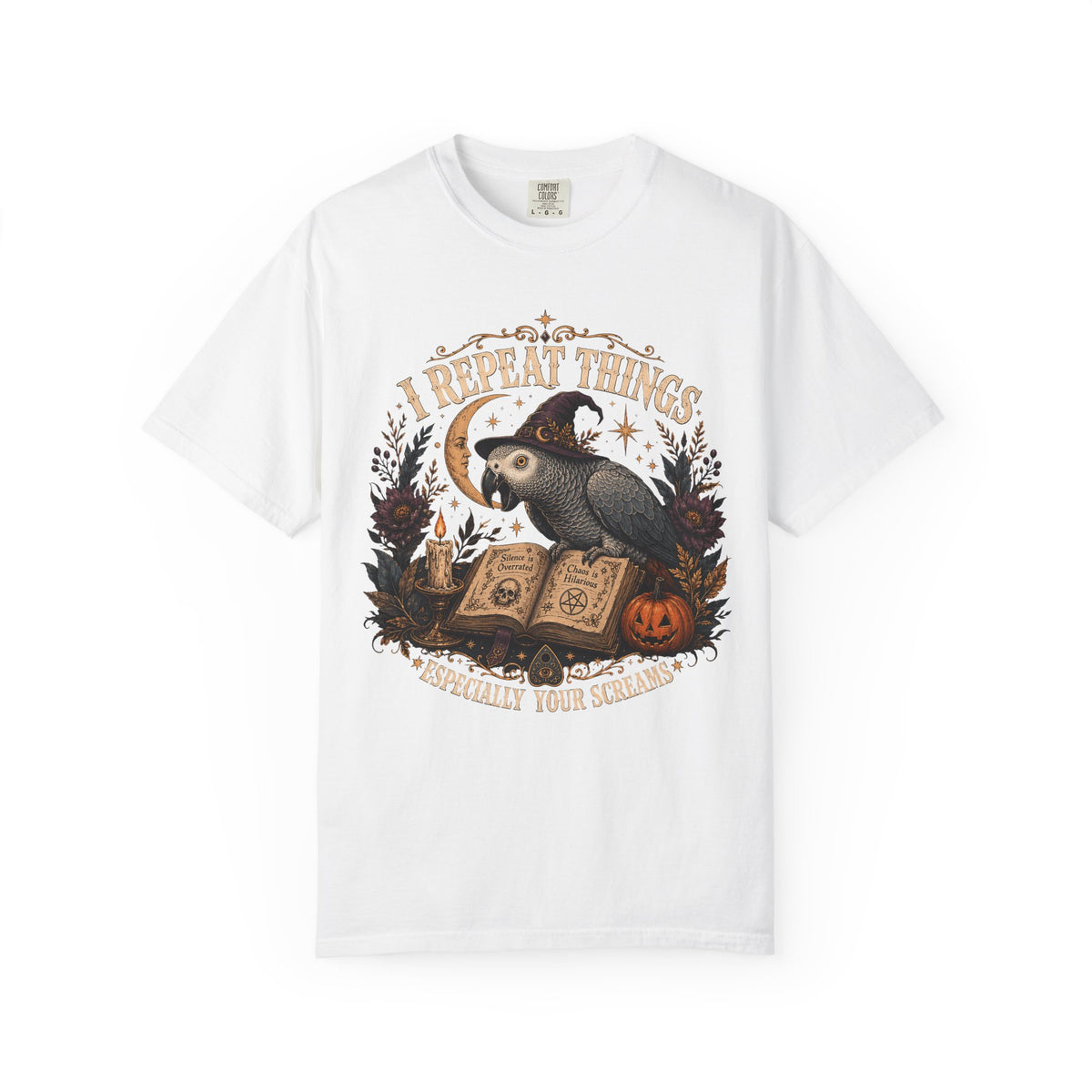 I Repeat Things Especially Your Screams Shirt – Funny African Grey Parrot Witch Halloween Tee, Vintage Comfort Colors