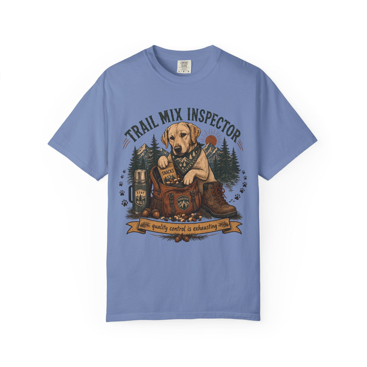 Trail Mix Inspector T-Shirt | Funny Yellow Lab Hiking Shirt | Camping Dog Lover Gift | Comfort Colors Unisex Tee