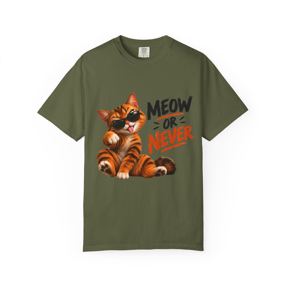 Meow or Never Cat T-Shirt — Cute Tabby Graphic Tee for Cat Lovers