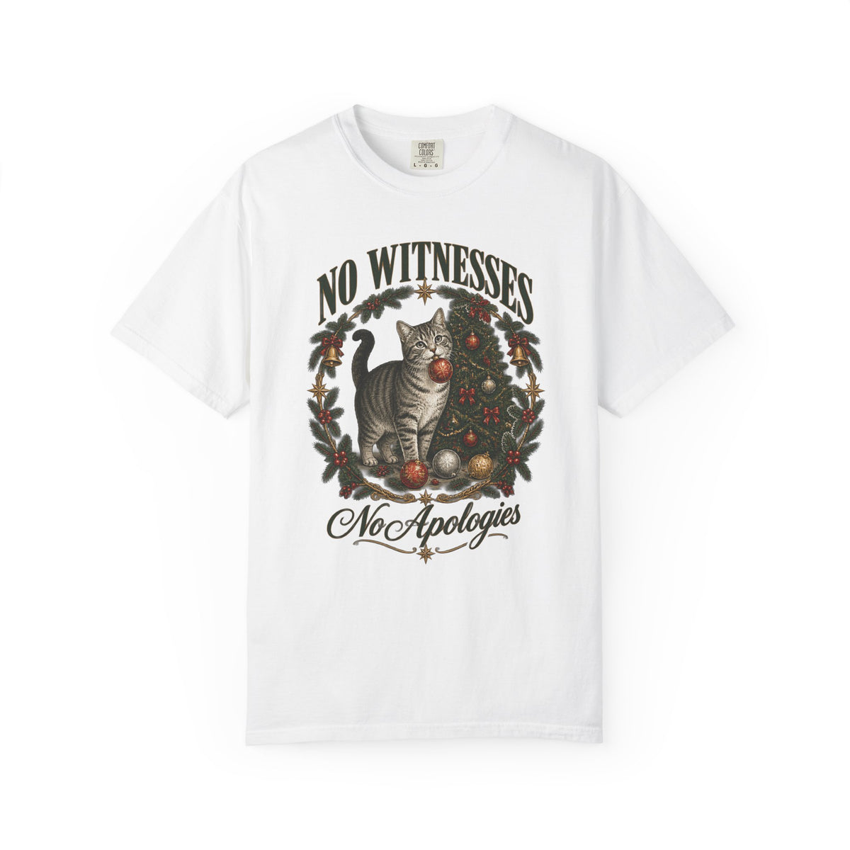 Funny Christmas Cat Shirt - No Witnesses No Apologies Tree Tee