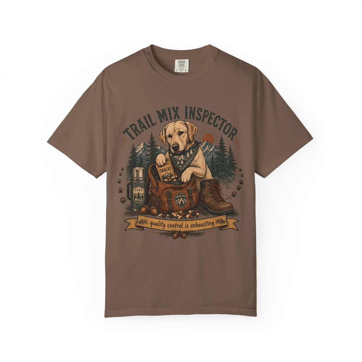 Trail Mix Inspector T-Shirt | Funny Yellow Lab Hiking Shirt | Camping Dog Lover Gift | Comfort Colors Unisex Tee