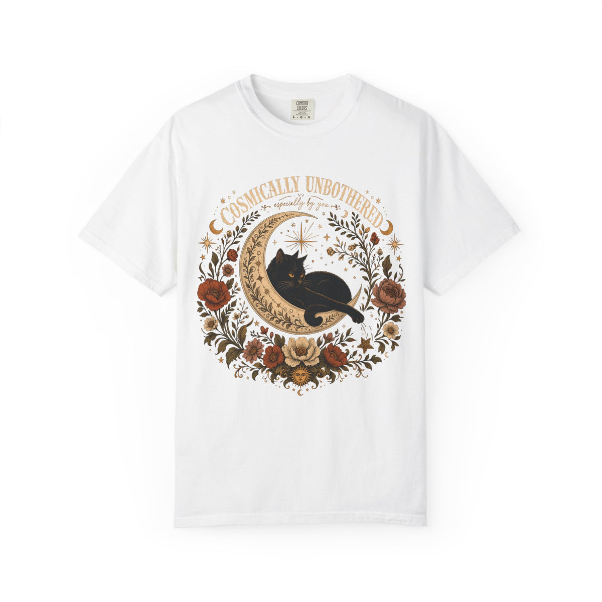 Cosmically Unbothered Shirt, Black Cat Moon Tee, Celestial Cat Shirt, Witchy Cat Mom Gift, Boho Floral Cat Lover T-Shirt, Comfort Colors