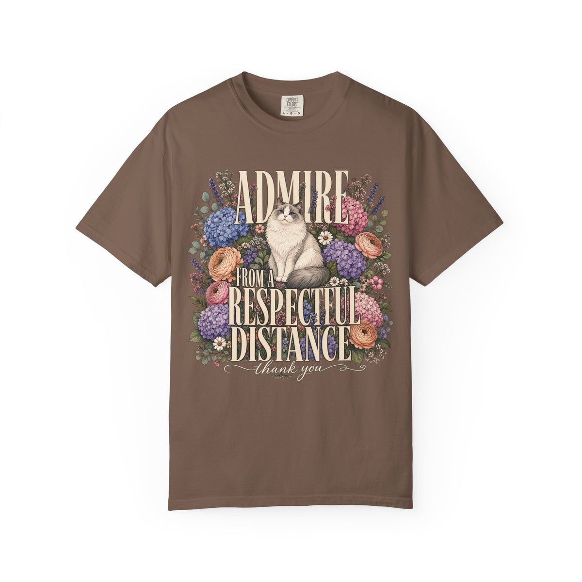 Admire From A Respectful Distance Shirt, Funny Cat Tee, Introvert Cat Mom Gift, Vintage Floral Cat Lover T-Shirt, Comfort Colors
