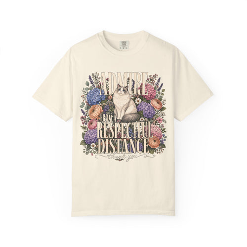 Admire From A Respectful Distance Shirt, Funny Cat Tee, Introvert Cat Mom Gift, Vintage Floral Cat Lover T-Shirt, Comfort Colors