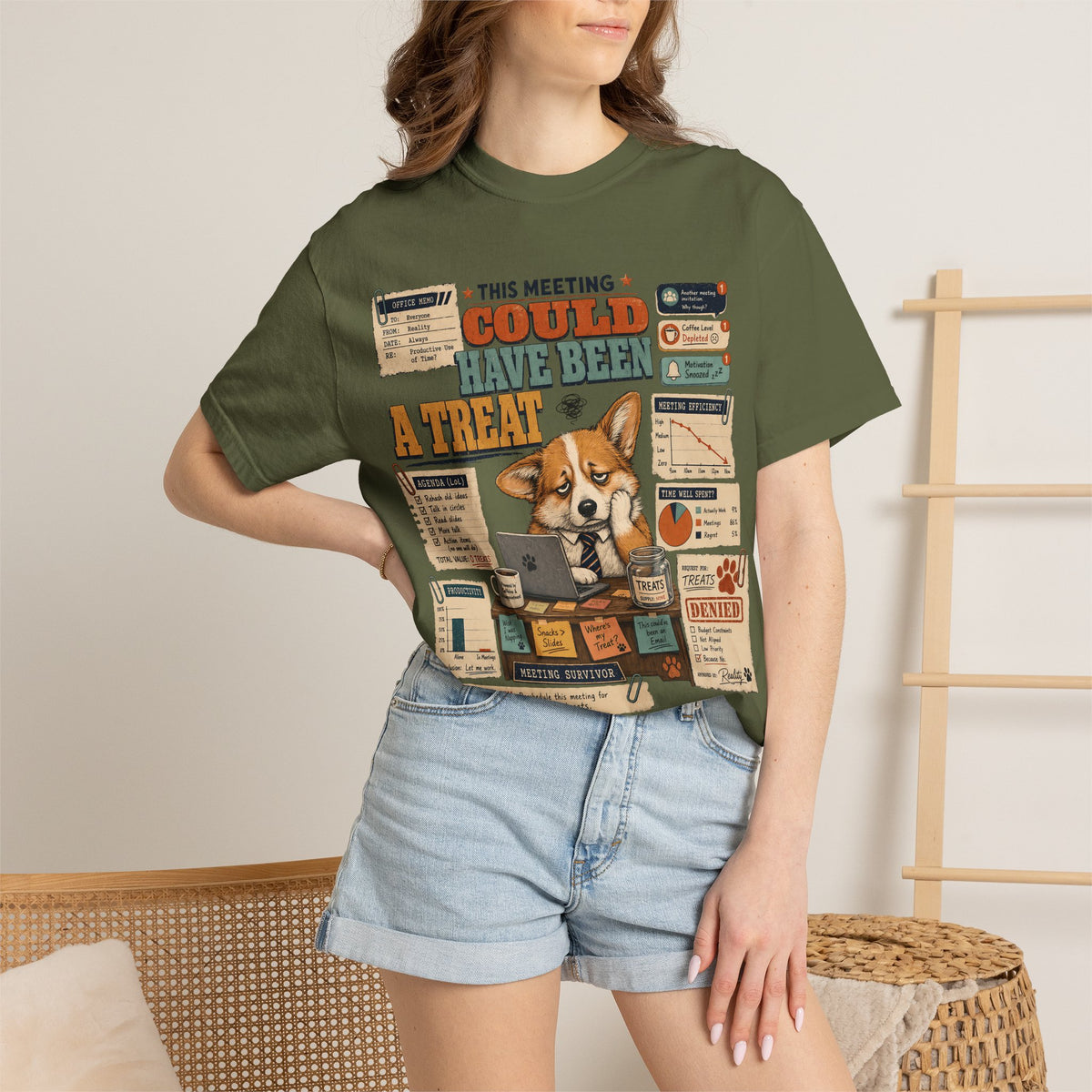 This Meeting Could Have Been a Treat T-Shirt | Funny Corgi Office Shirt | Sarcastic Work Meme Shirt | Comfort Colors Unisex Tee