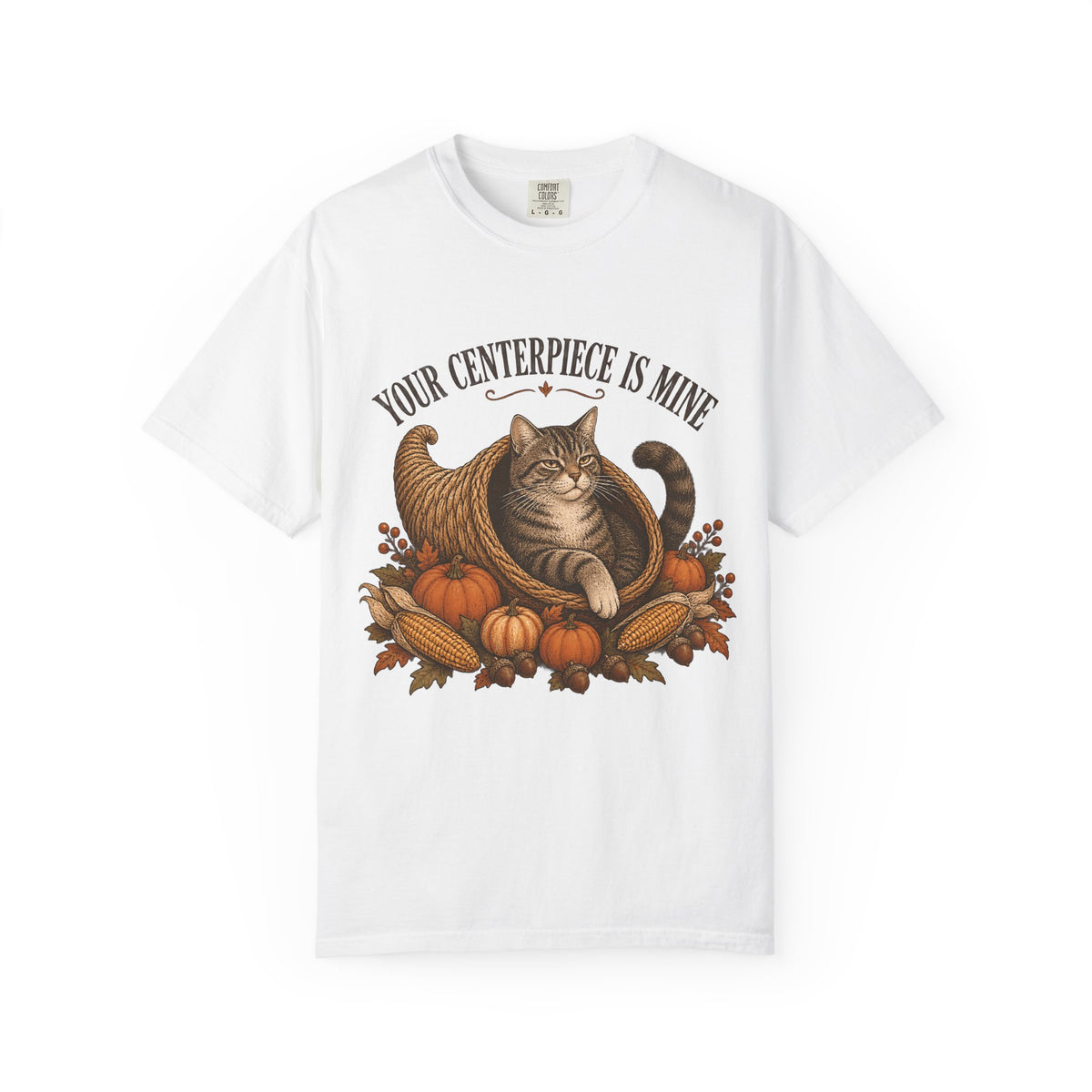 Your Centerpiece Is Mine Shirt, Funny Cat Thanksgiving Tee, Tabby Cat Cornucopia Fall Shirt, Comfort Colors Cat Mom Gift