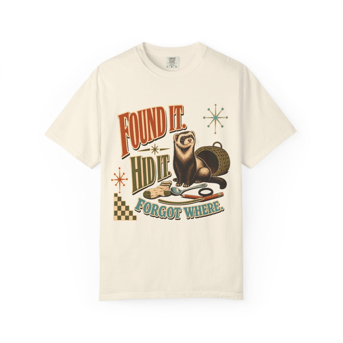 Found It Hid It Forgot Where Shirt | Funny Ferret Comfort Colors Tee | Retro Mid-Century Ferret Shirt | Funny Ferret Owner T-Shirt