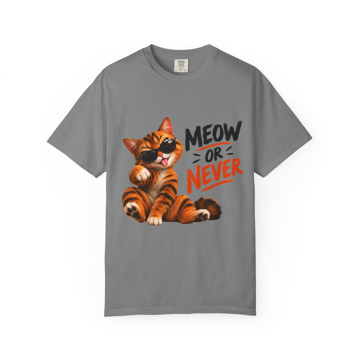 Meow or Never Cat T-Shirt — Cute Tabby Graphic Tee for Cat Lovers