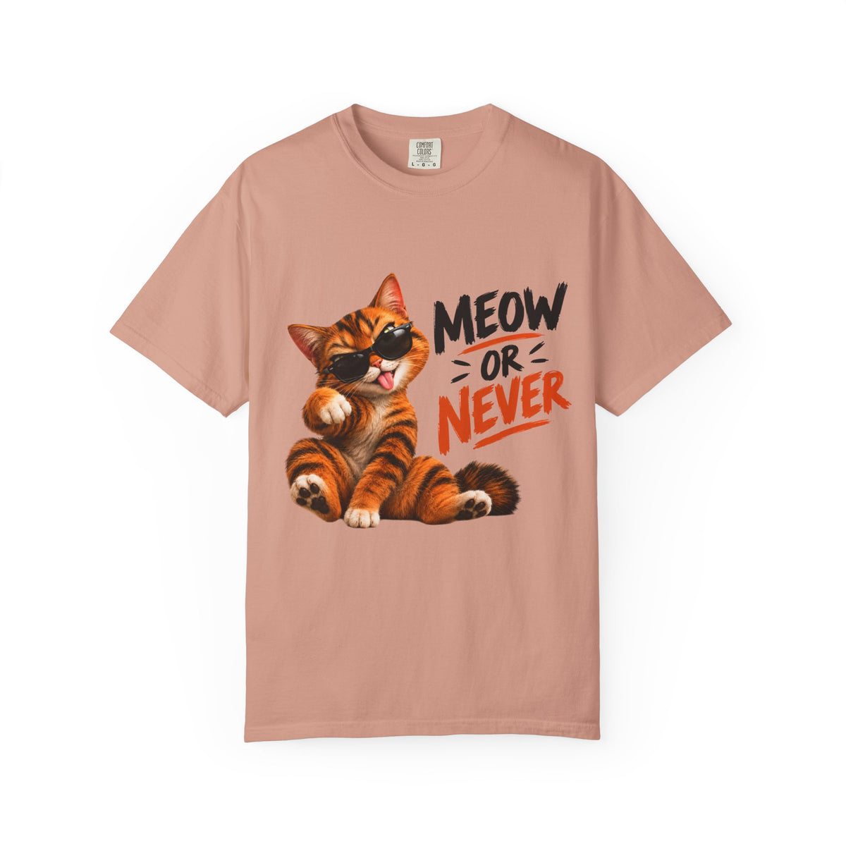 Meow or Never Cat T-Shirt — Cute Tabby Graphic Tee for Cat Lovers