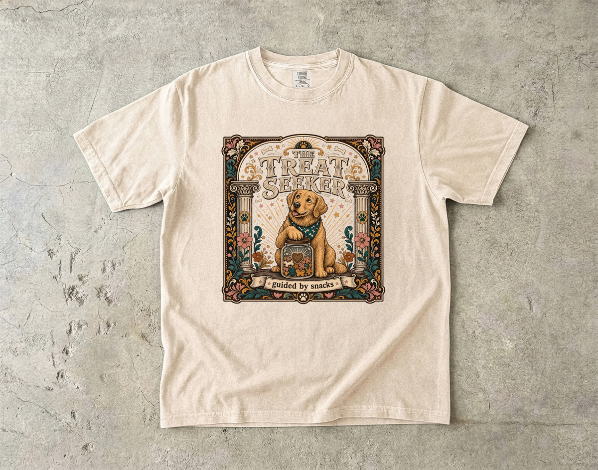 Treat Seeker T-Shirt — Cute Dog Graphic Tee "The Treat Seeker"