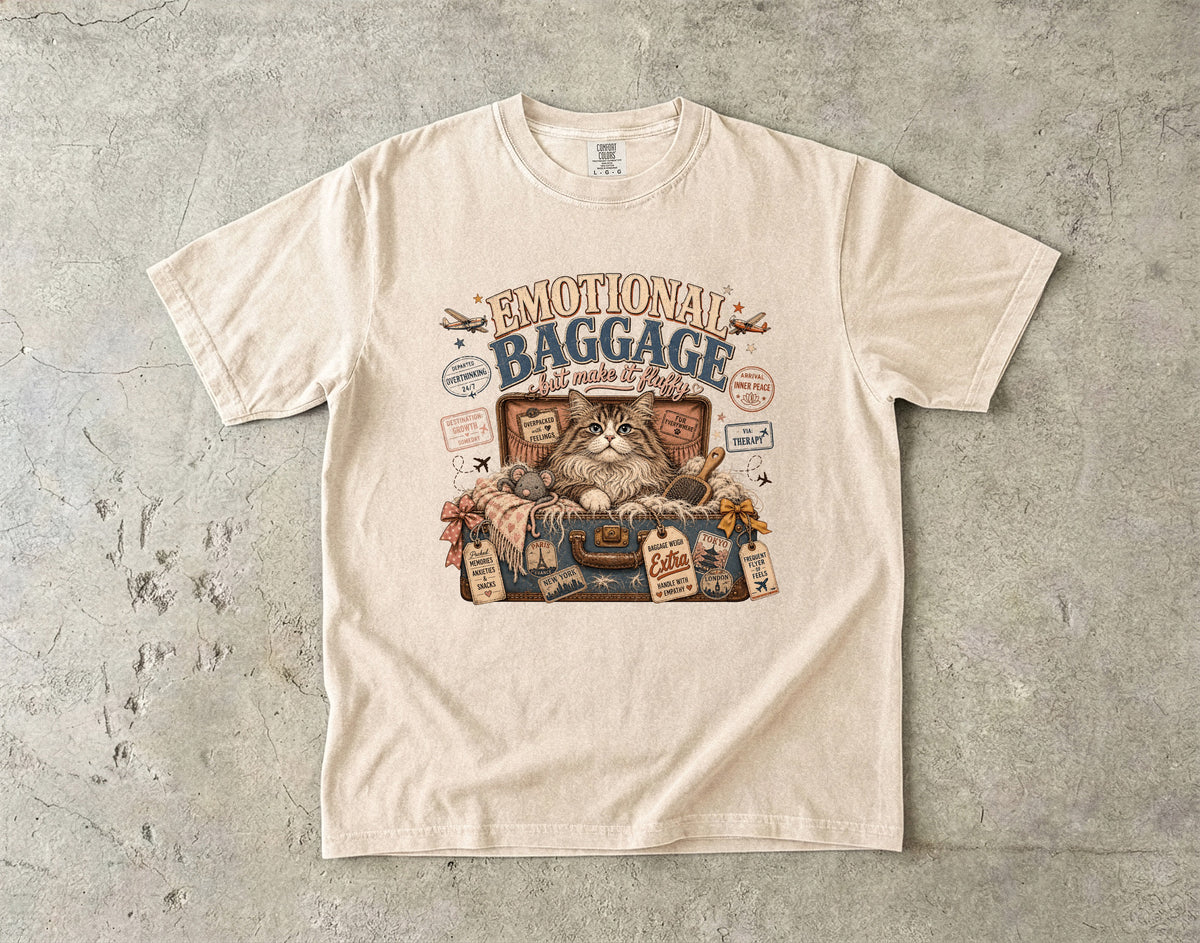 T-Shirt — 'Emotional Baggage' Cat Graphic Tee