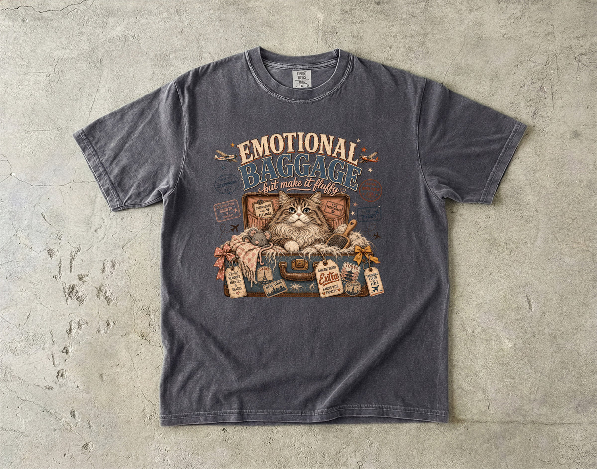T-Shirt — 'Emotional Baggage' Cat Graphic Tee