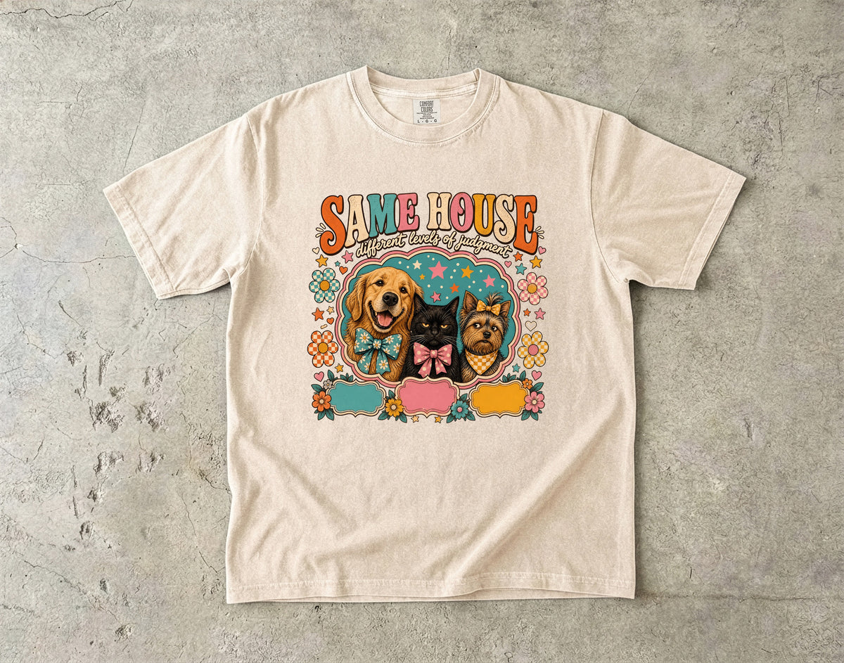 Same House Pets T-Shirt — Retro Floral Dog & Cat Graphic Tee