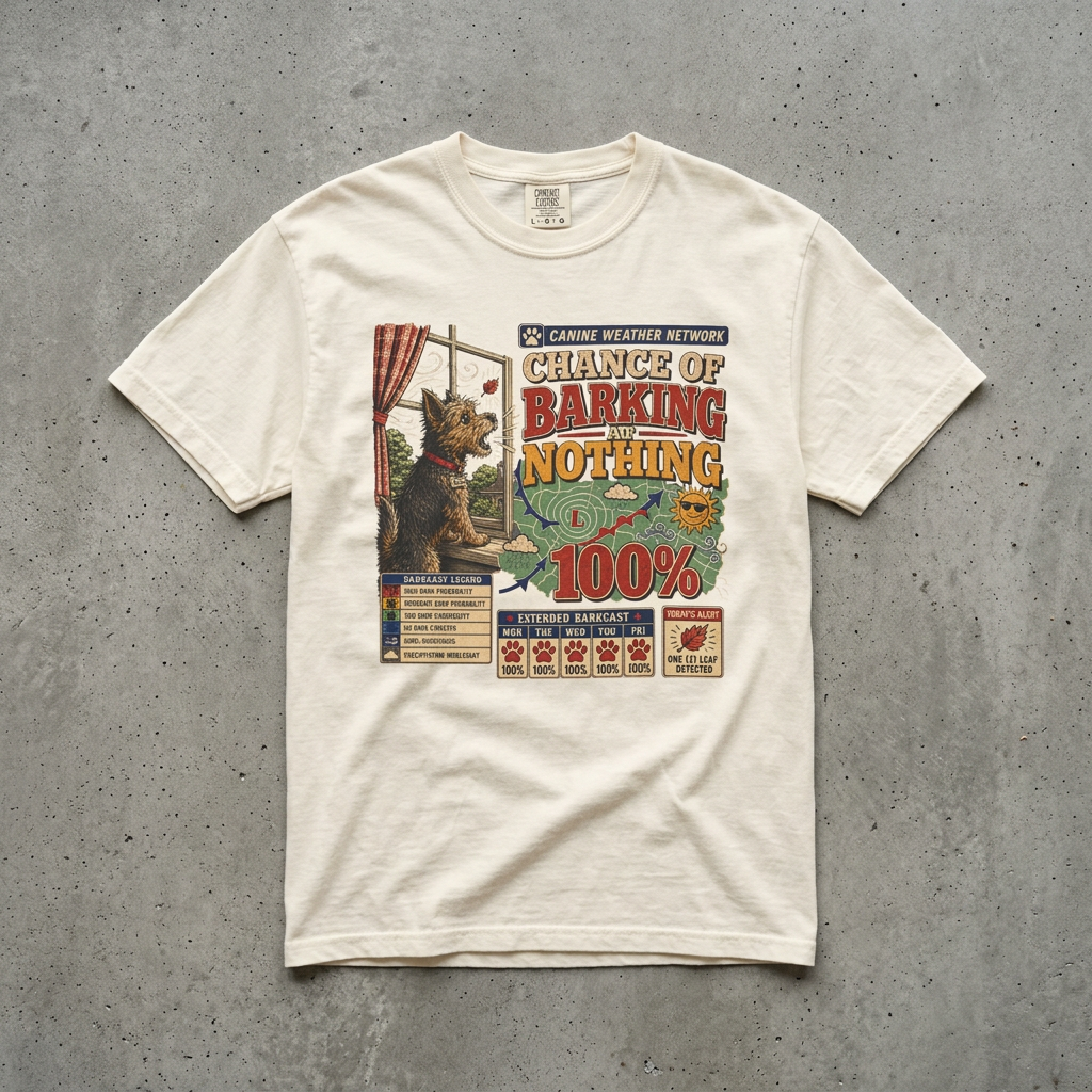 Chance of Barking Nothing Dog T-Shirt — Funny Weather Reporter Pet Tee
