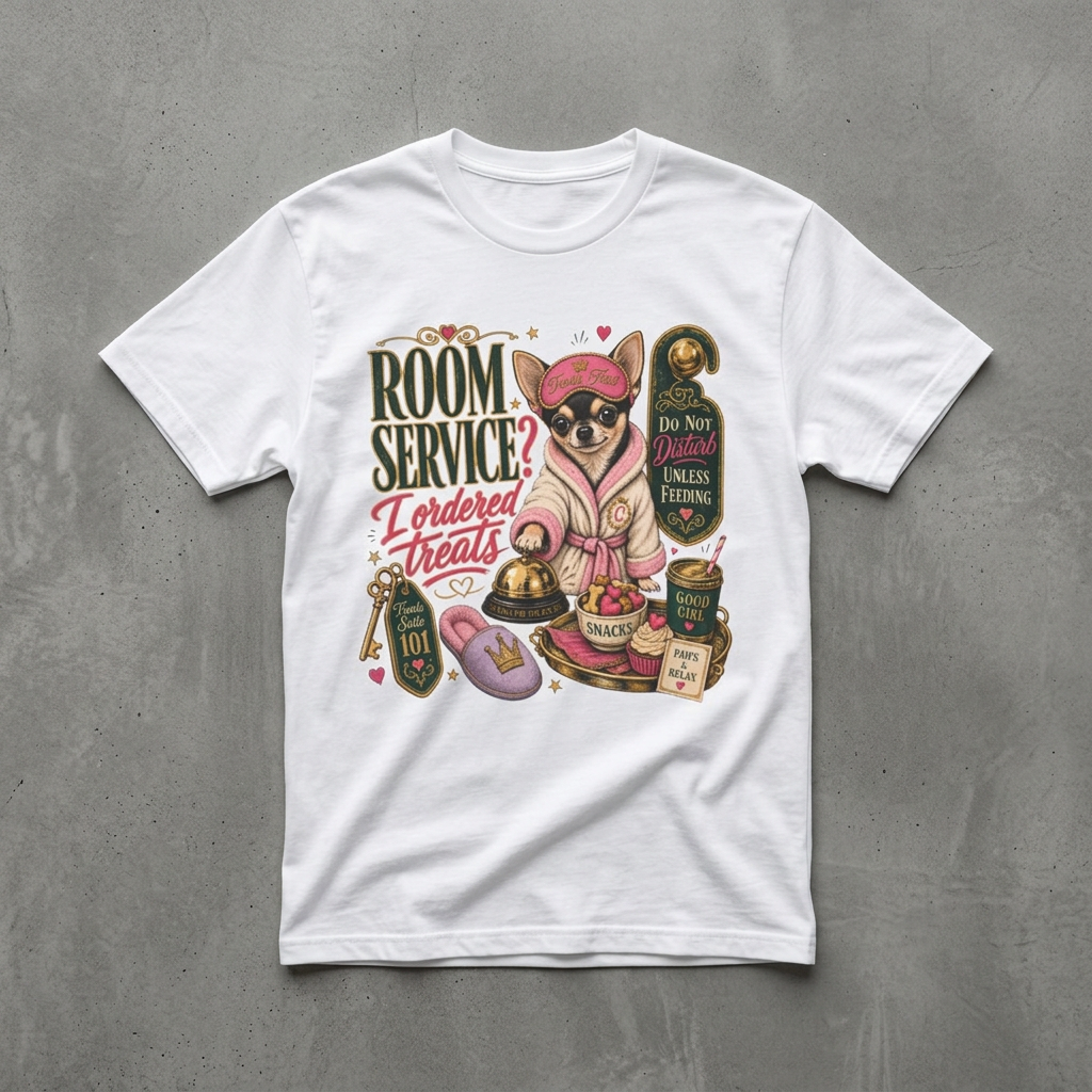 Room Service Treats T‑Shirt — Cute French Bulldog in Robe Graphic Tee