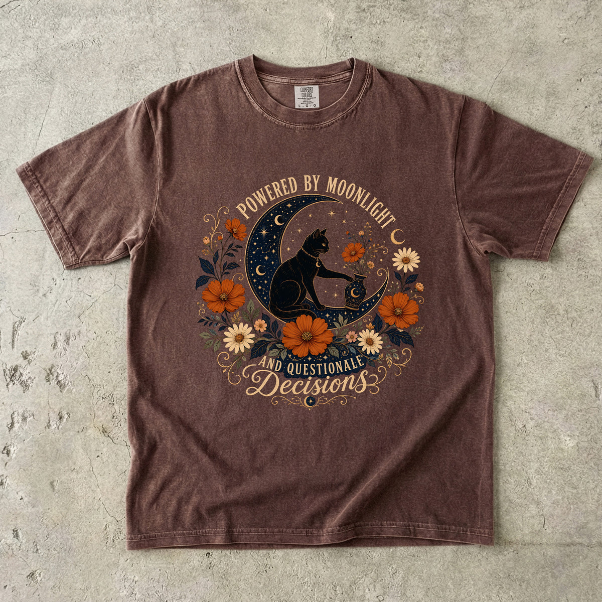 Powered By Moonlight Black Cat Graphic T-Shirt