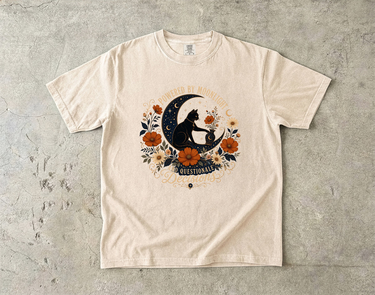 Powered By Moonlight Black Cat Graphic T-Shirt