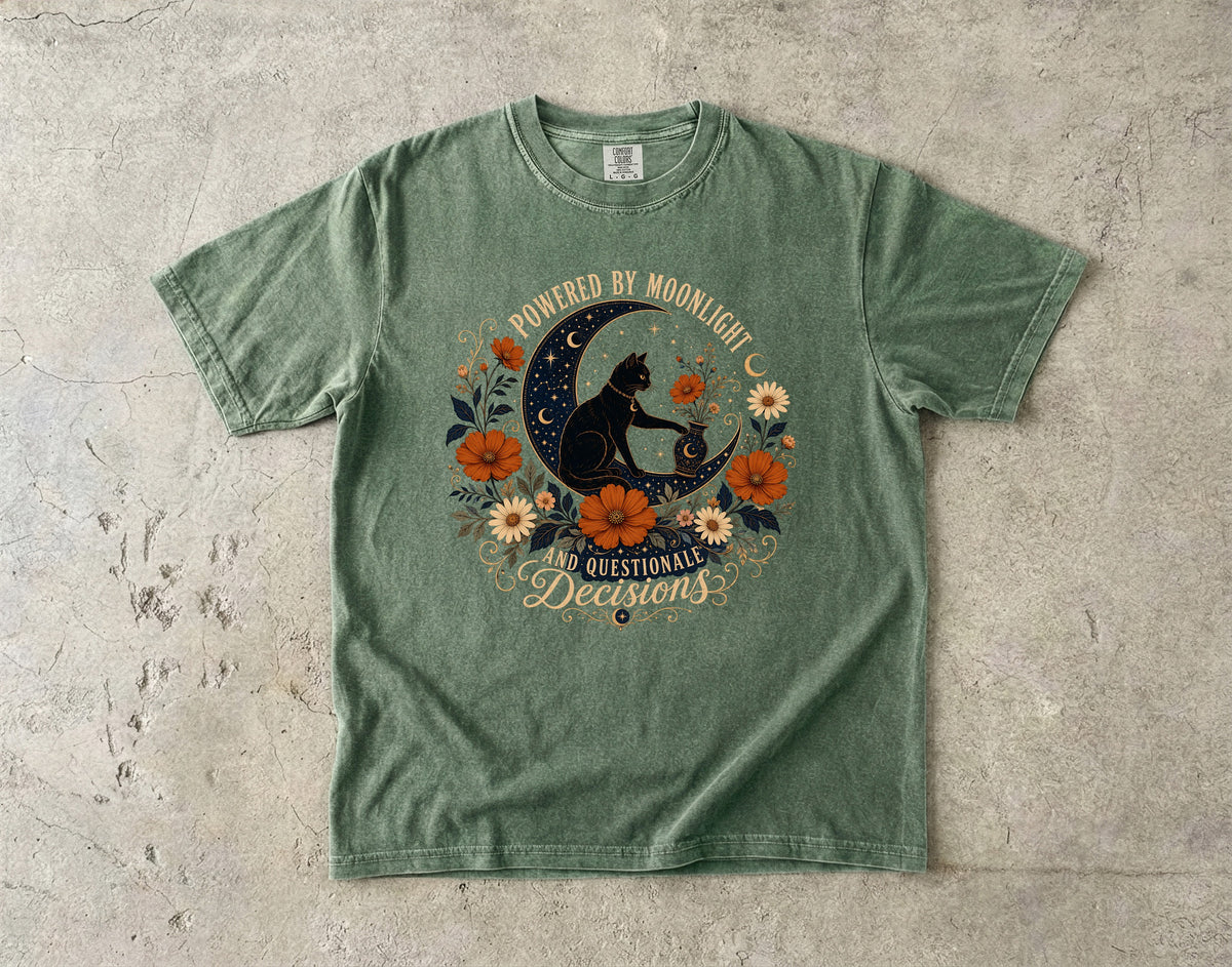 Powered By Moonlight Black Cat Graphic T-Shirt