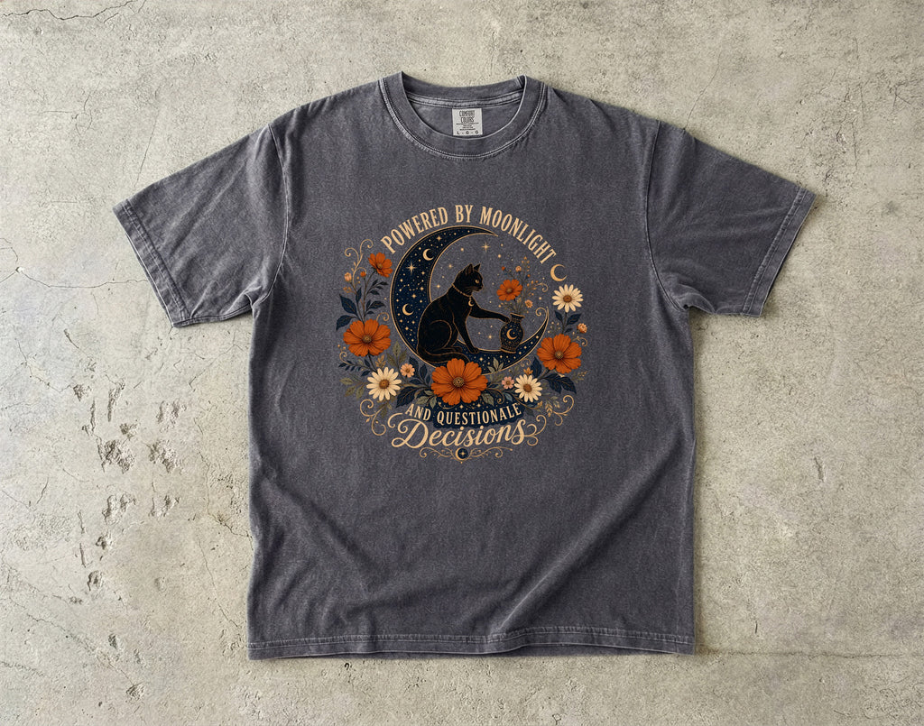 Powered By Moonlight Black Cat Graphic T-Shirt
