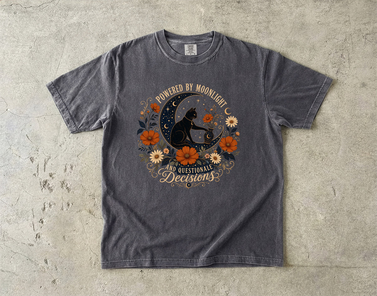 Powered By Moonlight Black Cat Graphic T-Shirt